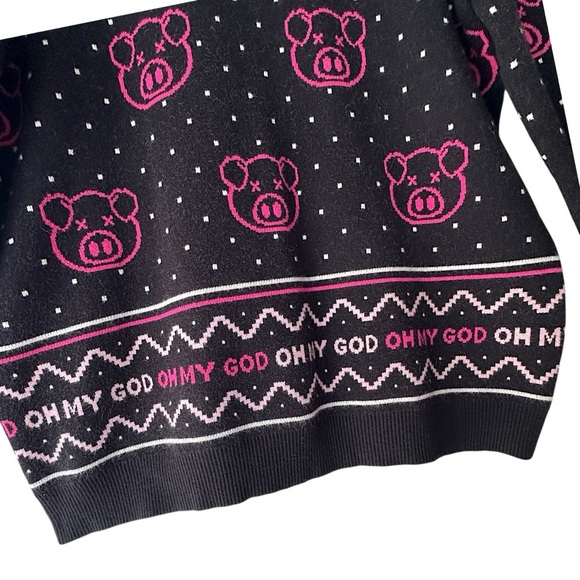SHANE DAWSON | NWOT COTTON HOLIDAY PIG SWEATER BLACK & NEON PINK | 2XL - Picture 5 of 13